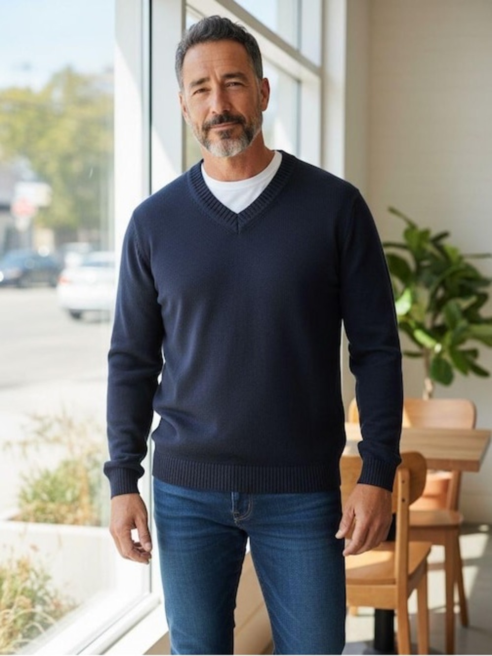 LL BEAN 274603 Cotton Cashmere Long Sleeve V-Neck Pullover Sweater Black Men’s M